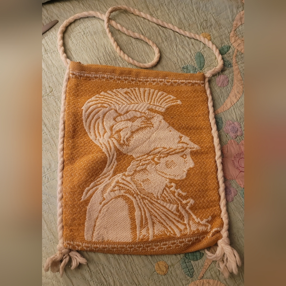 Woven Warrior Profile Crossbody Bag in Mustard and Cream